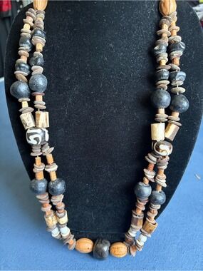 Vintage Tribal  Bone, Seed and Wood  Bead Necklace